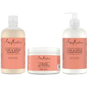 SHEA MOISTURE SheaMoisture Noix de Coco & Hibiscus Curl & Shine Shampooing, Après-Shampooing & Soin Cheveux Gel Soufflé 3 pièces - Publicité