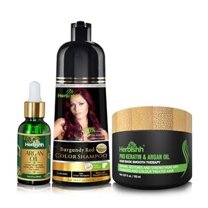 Herbishh After Color Shampoo Combo Contains Hair Color Shampoo Hair Dye 500ml Argan Oil 30ml Pro Keratin And Argan Hair Mask 100gm For Hair Straightening, Shine And Protection (Burgundy) - Publicité