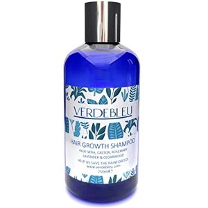 VERDEBLEU 99% Naturel SHAMPOING Pousse Cheveux RICIN, ROMARIN, LAVANDE & BOIS DE CÈDRE 250ml de  Sans Sulfates, Parabenes PH Équilibré. Nous Donnons 5% des Bénéfices pour Sauver les Forêts Tropicales - Publicité