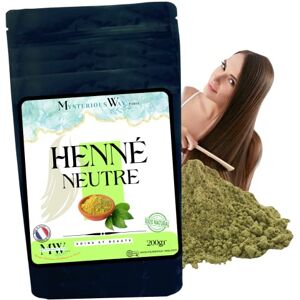 Mysterious Way Henné neutre en poudre cheveux Incolore soin cheveux Anti Poux et pellicule   Masque et Gommage pour visage, corps et soin peau naturel   après shampoing- sans coloration cheveux (200g) - Publicité