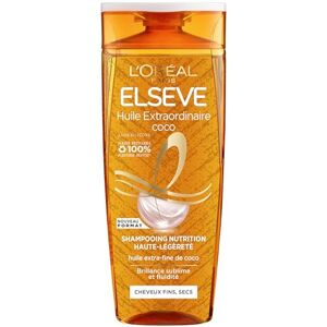 L’Oréal Paris L'Oréal Paris Shampooing Nutrition Haute-Légèreté Pour Cheveux Fins et Secs Cheveux Brillants Huile Extra Fine de Coco Sans Silicone Elseve Huile Extraordinaire 300 ml - Publicité