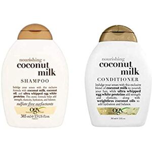 OGX ® (anciennement Organix) Shampoing nourrissant au lait de coco 385 ml + après-shampoing et démêlant 385 ml – Luxueux soin en profondeur pour cheveux colorés. Publicité