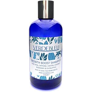 VERDEBLEU 99% Naturel SHAMPOING a la CAFÉINE ALOE VERA, RICIN, COCO, ROMARIN & EUCALYPTUS 250ml de . Sans Sulfates, Parabenes. Nous Donnons 5% des Bénéfices pour Sauver les Forêts Tropicales - Publicité