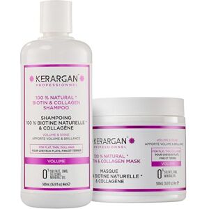 KERARGAN Duo Volumisant Shampoing & Masque Capillaire à la Biotine & Collagène pour Cheveux Plats, Fins et Ternes Booste Éclat & Densité Sans Sulfate, OGM, Silicone, Huile Minérale 2x500ml - Publicité