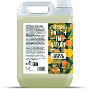 Faith In Nature , Shampooing Naturel Pamplemousse & Orange, Revitalisant, Vegan & Cruelty Free, Sans parabènes & SLES, Pour cheveux normaux à gras, Recharge de 5L - Publicité