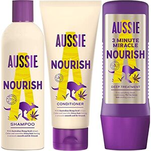 Aussie Nourish Routine Avec Shampoing/Après-shampoing/Soin Intensif Anti-frisottis, Soin Cheveux Doux Et Nourris, À l’Extrait De Graines De Chanvre Australiennes - Publicité