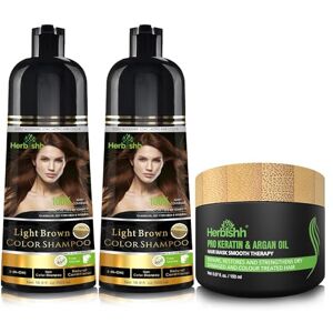 Herbishh Combo Pack-2pcs  Hair Color Shampoo for Gray Hair+ 1pc Argan Intense Hair Mask- Hair Dye Shampoo – Colors Hair in Minutes – Long-lasting color– 500 Ml –Stimulates Dry Frizzy Hair (Light Brown) - Publicité