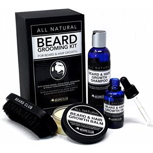 Beard Club Kit de Toilettage Naturel Pour la Barbe Pour la Croissance de la Barbe et des Cheveux Huile, Baume, Shampoing & Brosse pour Barbe Biotine, de Bois de Cèdre, d'Eucalyptus et de Romarin - Publicité