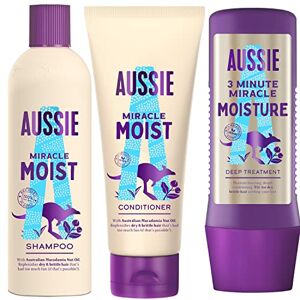 Aussie Miracle Moist Routine Hydratante Avec Shampoing/Après-shampoing/Soin Intensif Pour Les Cheveux Secs Et Abîmés À l’Huile De Noix De Macadamia - Publicité