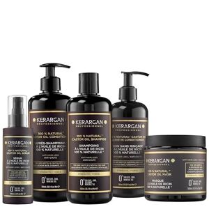 KERARGAN Ensemble Anti-Chute Shampoing, Après-shampoing, Masque, Sérum & Leave-In à l’Huile de Ricin pour Cheveux Abîmés Soin Intensif Croissance Sans Sulfate, Silicone 3x500ml+100ml+350ml - Publicité