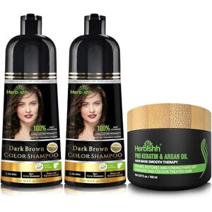 Herbishh Combo Pack-2pcs  Hair Color Shampoo for Gray Hair+ 1pc Argan Intense Hair Mask- Hair Dye Shampoo – Colors Hair in Minutes – Long-lasting color– 500 Ml –Stimulates Dry Frizzy Hair (Dark Brown) - Publicité