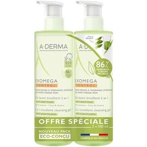 A-DERMA Duo Exomega Control Gel Nettoyant 2 en 1 Cheveux & Corps 2 X 500Ml