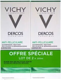 Vichy Dercos Shampooing Nutritif Cheveux Secs Antipelliculaire 200ml lot de 2