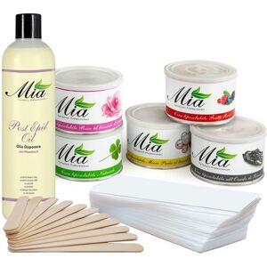 Mia Cosmetici Kit Completo 6 Cere In Vaso, Strisce, Spatole Legno E Post Depilazione