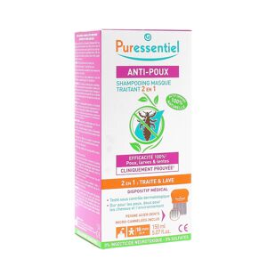 PURESSENTIEL Anti Pidocchi - Shampoo Maschera Trattante + Pettine 150 Ml