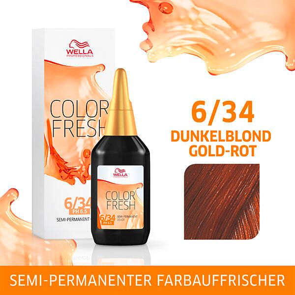 wella color fresh ph 6.5 - acid 6/34 rosso oro biondo scuro, 75 ml