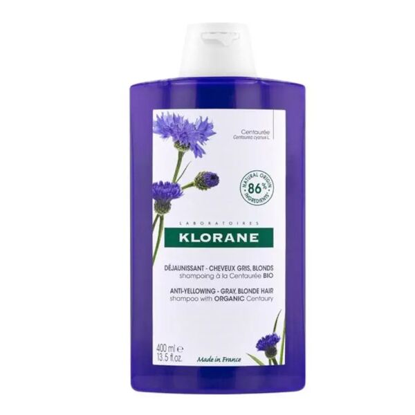 klorane shampoo alla centaurea bio - per capelli grigi o bianchi - luminosità e riflessi argentati 400 ml