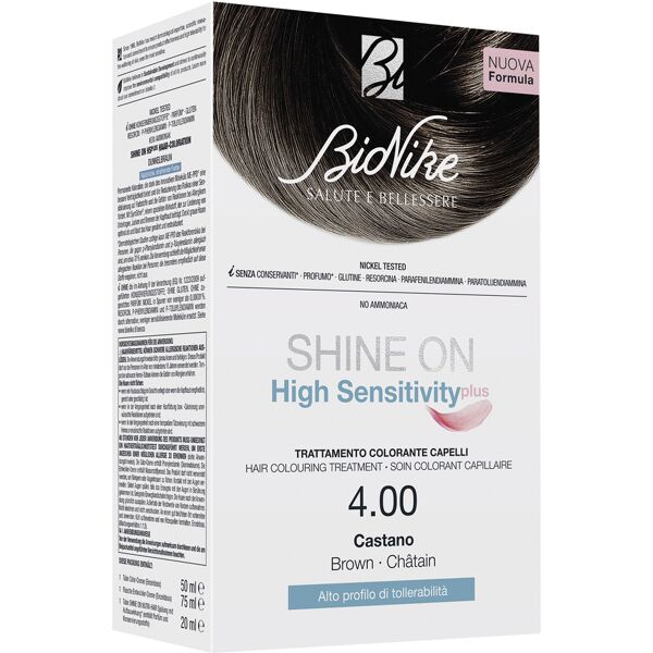 bionike shine on high sensitivity plus castano 4,00 rivelatore in crema 75 ml + crema colorante 50 ml