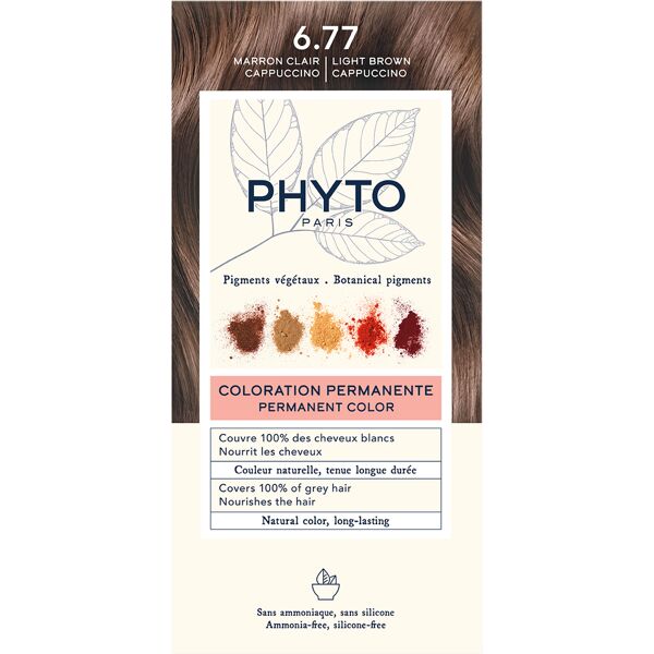 phyto color kit 6,77 marrone chiaro cappuccino 1 latte 50 ml + 1 crema 50 ml + 1 maschera 12 ml