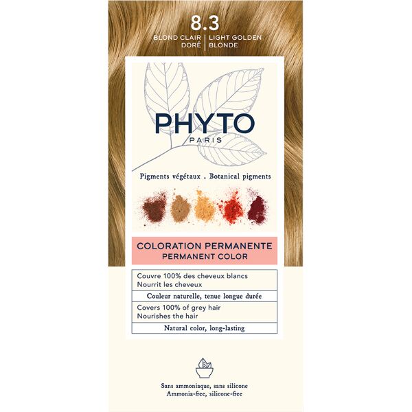 phyto color kit 8,3 biondo chiaro dorato 1 latte 50 ml + 1 crema 50 ml + 1 maschera 12 ml