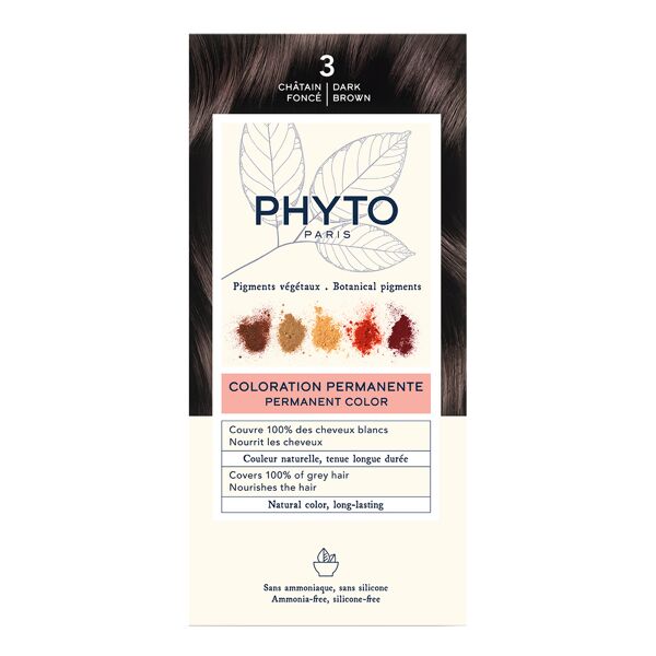 phyto color kit 3 castano scuro 1 latte 50 ml + 1 crema 50 ml + 1 maschera 12 ml