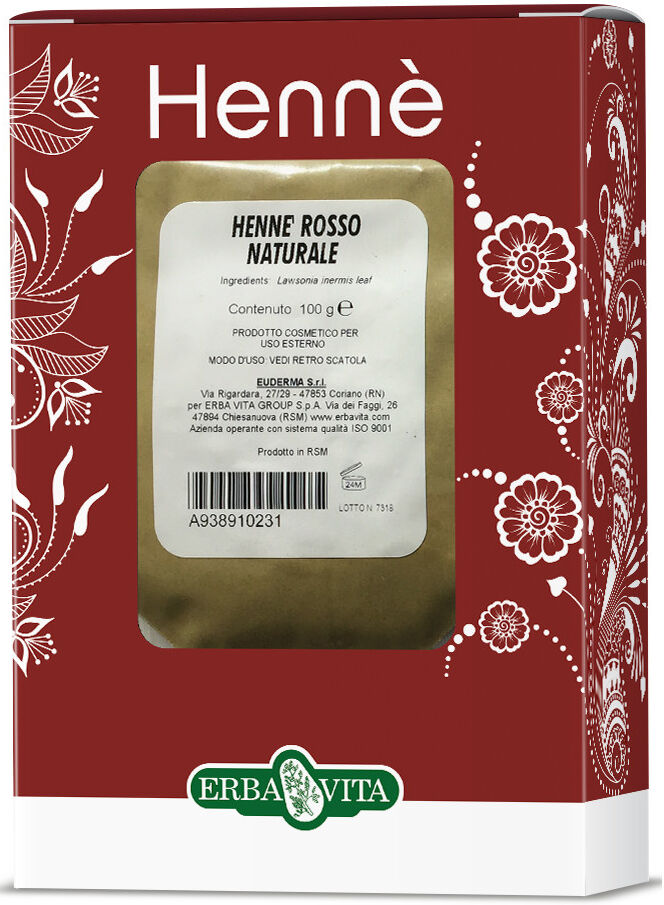 Erba Vita Hennè Color Capelli Rosso Naturale 100g Erbavita