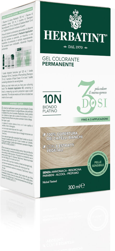 Herbatint Tintura Capelli Gel Permanente 3Dosi 10N Biondo Platino 300 ml