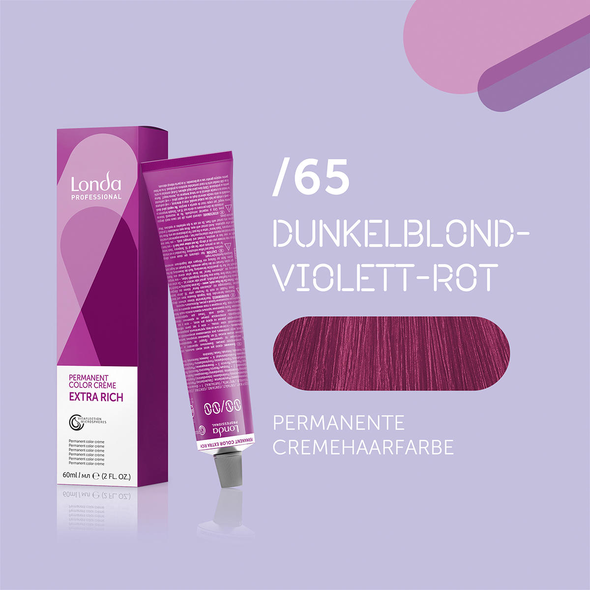 Londa Colore per capelli in crema permanente Extra Rich /65 Mixton Pastel Violet Red, tubo da 60 ml