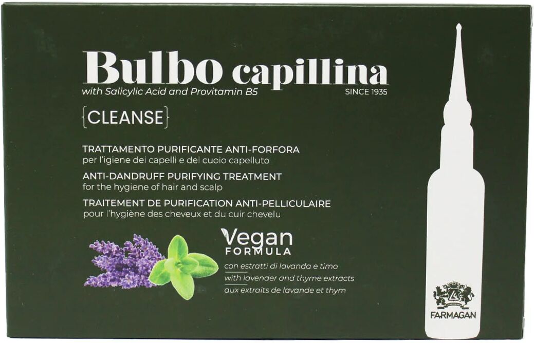 Farmagan Bulbo Capillina Formula Vegan Cleanse Trattamento Purificante Anti Forfora Per Capelli E Cuoio Capelluto 10 Fiale Da 7,5 ml