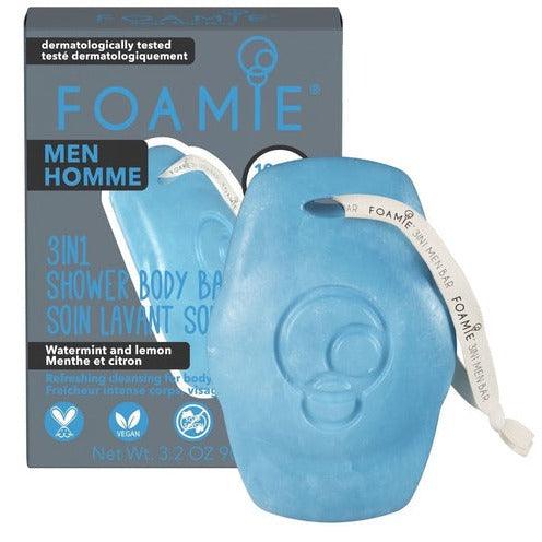 Foamie Sapone Solido Per Il Corpo E Capelli Per Uomo Seas The Day Con Estratto Di Menta E Olio Di Limone 80 gr