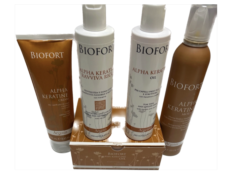 Kit Alpha Keratine Biofort Composto Da Crema 250 Ml Mousse Ravviva Ricci Alpha Keratin Oil 250 Ml Piu' Scatola Fiali Da 20 Pzx10ml  Alpha Keratin Oil