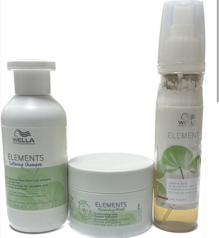 Shampoo Wella Elements 250 Ml Maschera  150 Ml Elements Piu' Spray Leave-In Elements 150 Ml