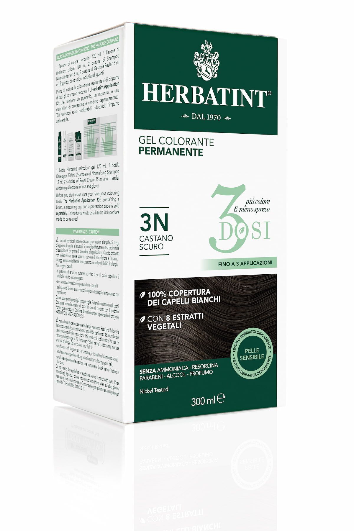 Herbatint Gel Colorante Permanente 3 Dosi 3n Castano Scuro 300ml