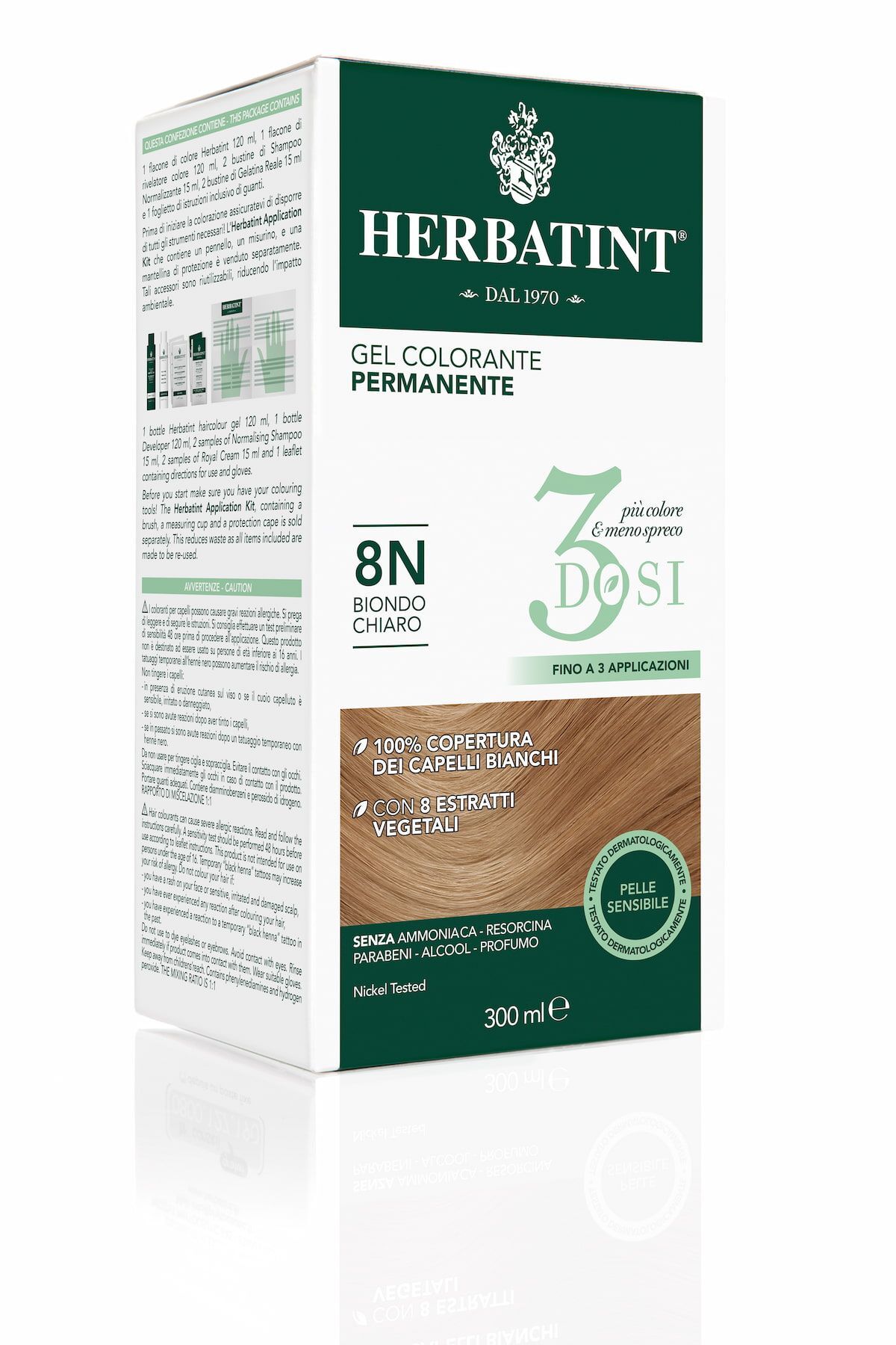 Herbatint Gel Colorante Permanente 3 Dosi 8n Biondo Chiaro 300ml