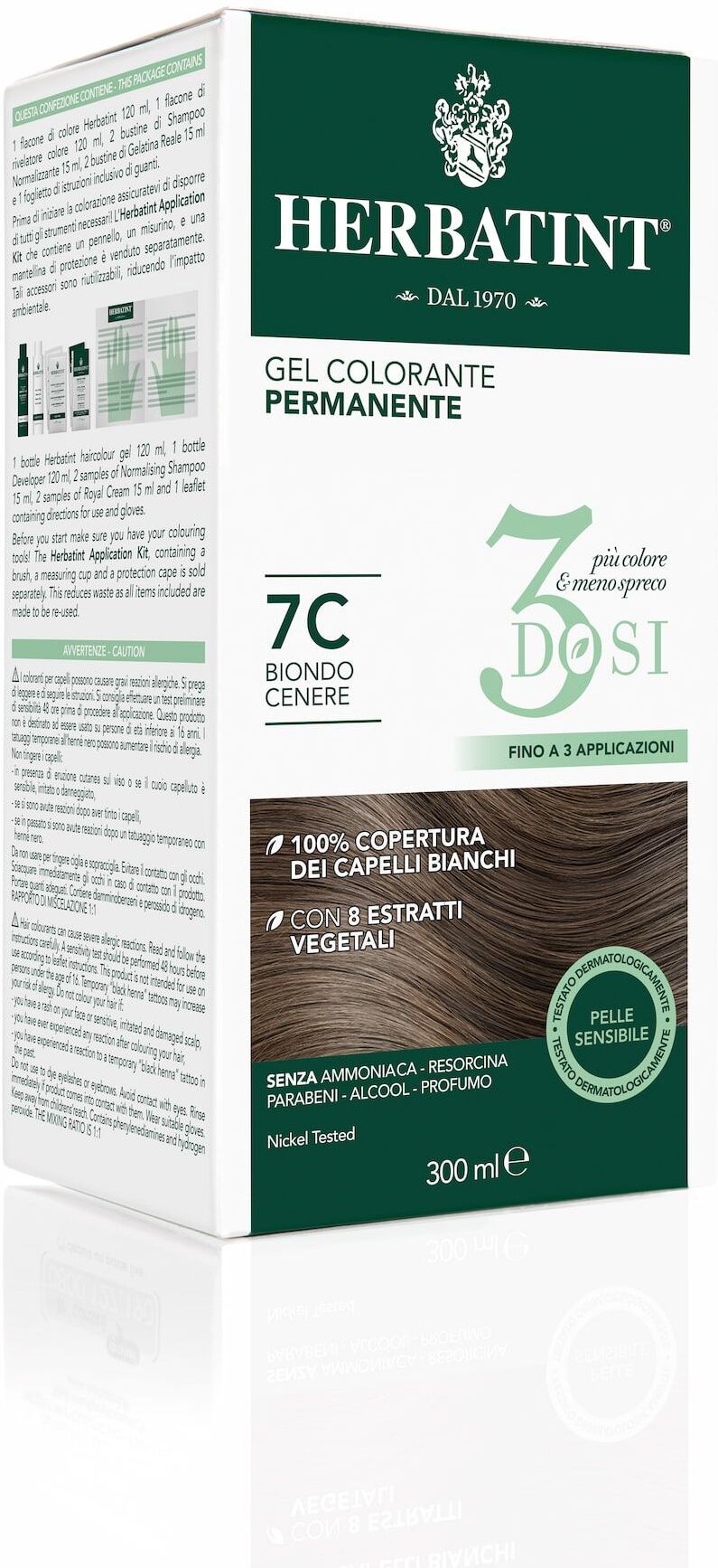 Herbatint Gel Colorante Permanente 3 Dosi 7c Biondo Cenere 300ml