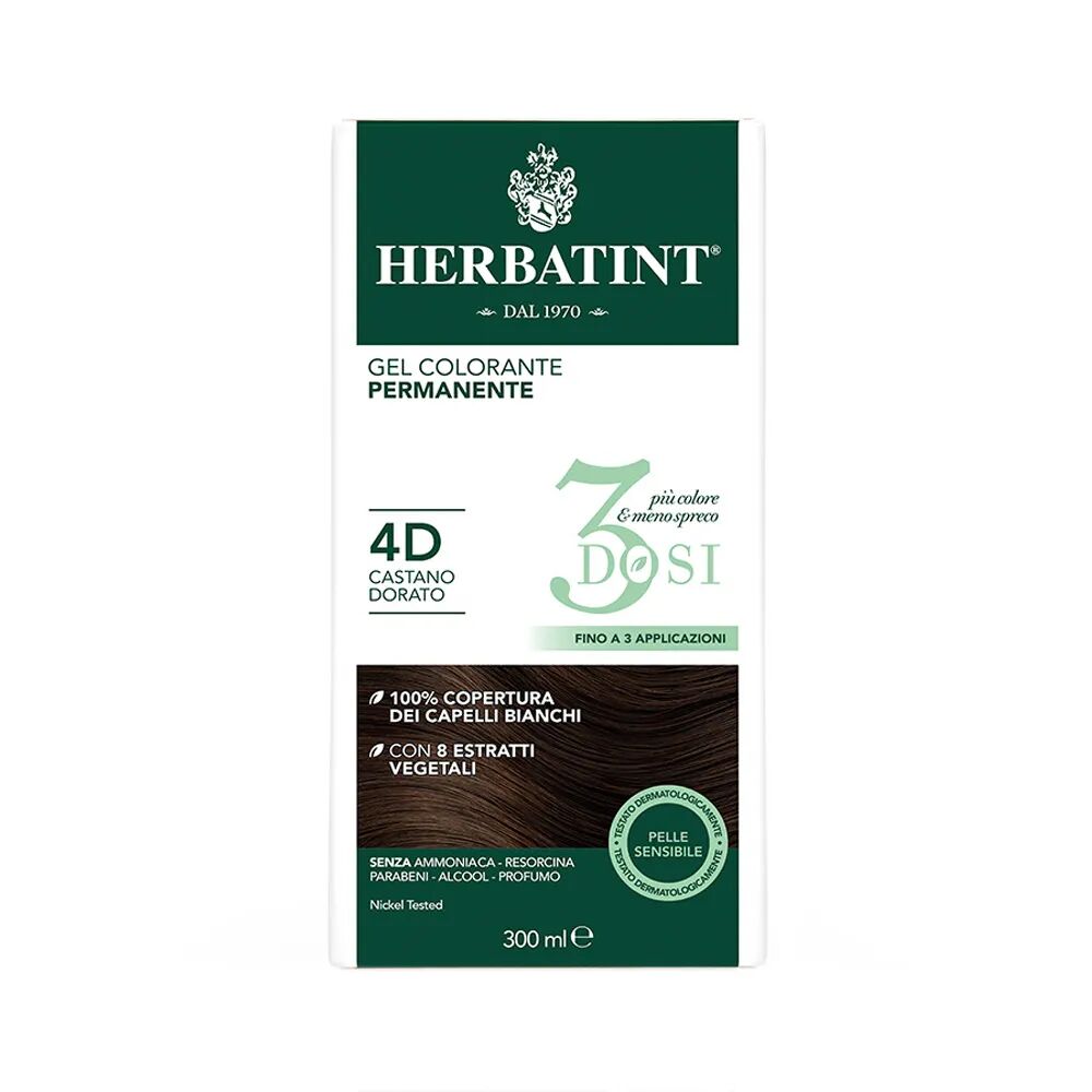 Herbatint Tintura Capelli Gel Permanente 3Dosi 4D Castano Dorato 300 ml