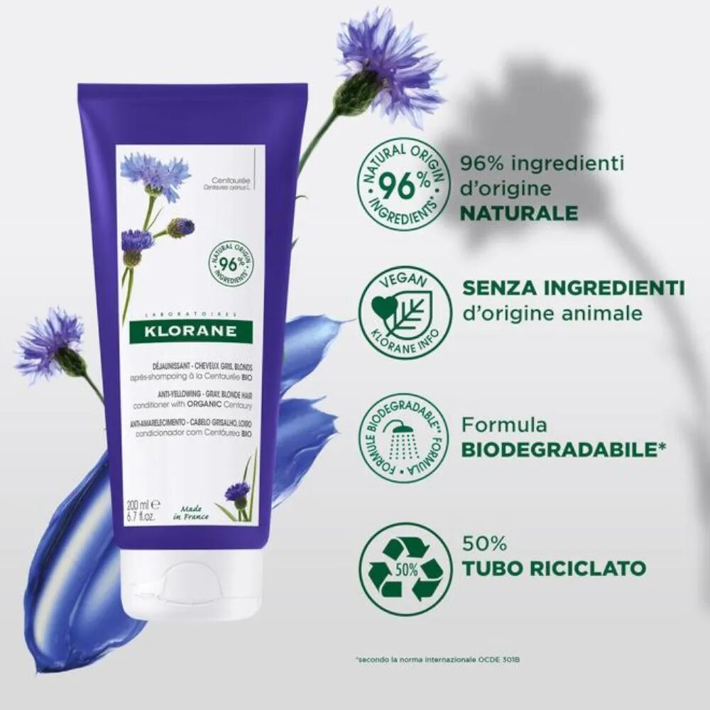 Klorane Balsamo alla Centaurea BIO Anti ingiallimento Capelli Grigi e Biondi 200 ml