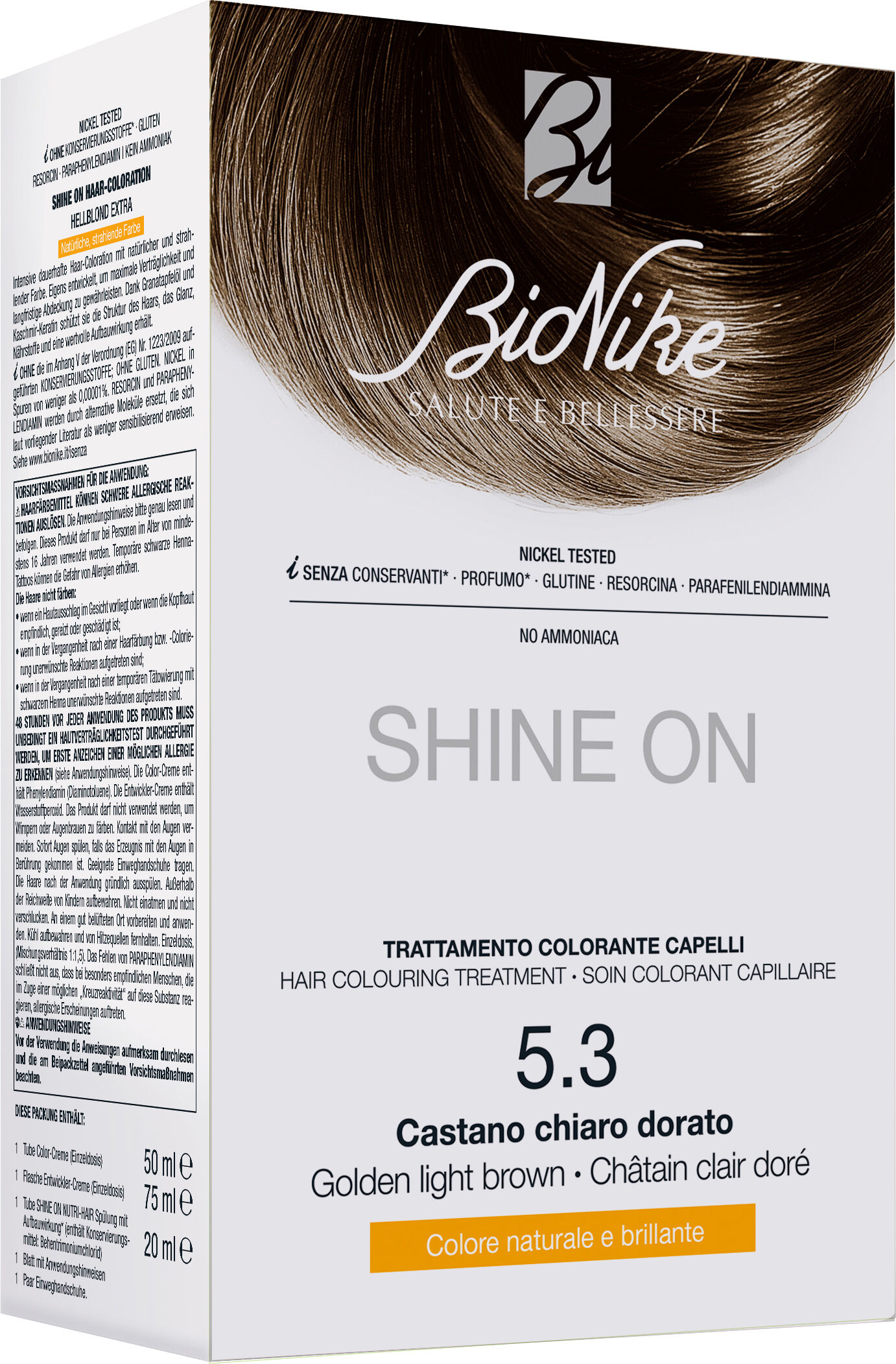 Bionike Shine on castano chiaro dorato 5,3 flacone 75 ml + tubo 50 ml