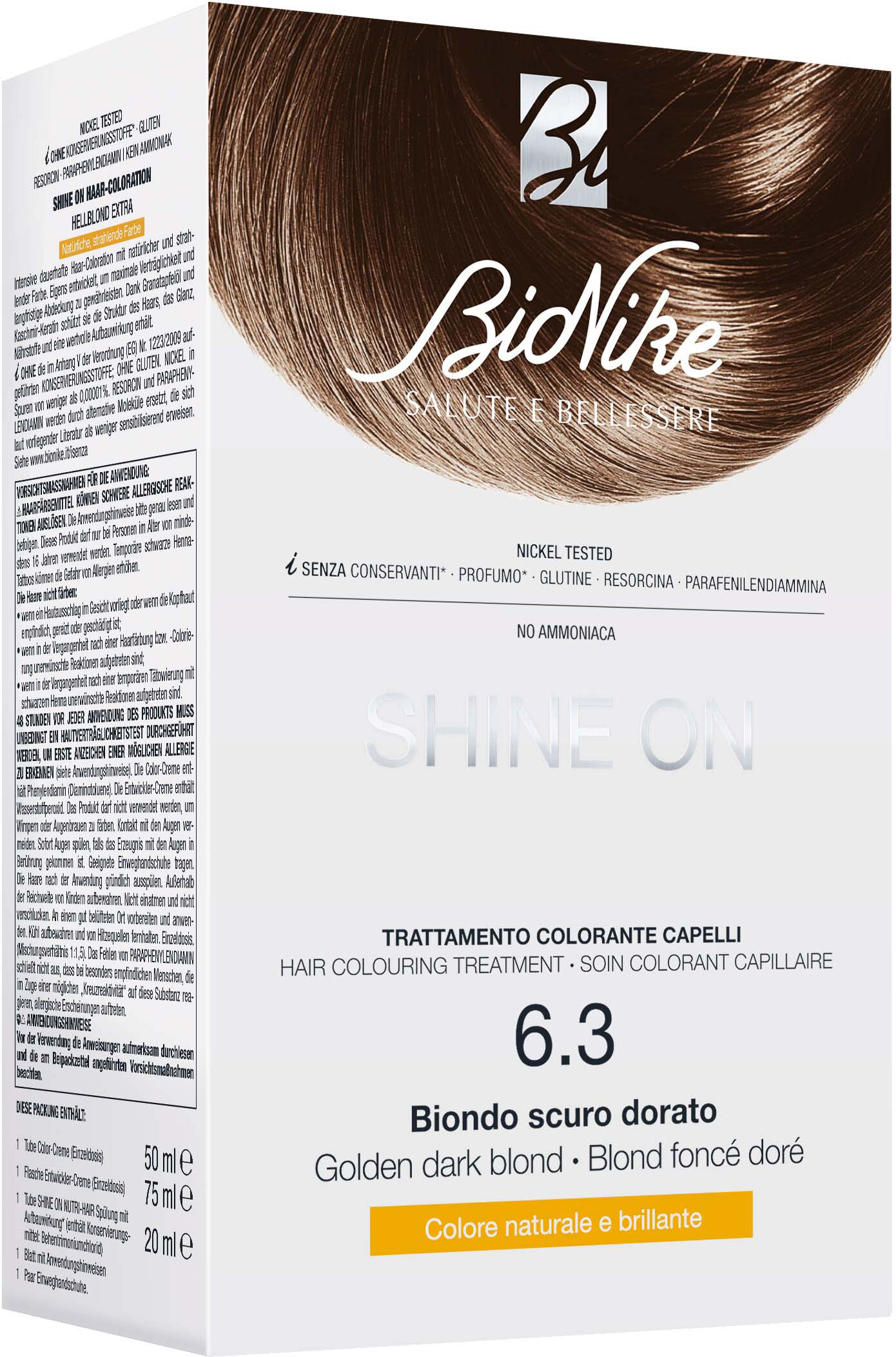 Bionike Shine on biondo scuro dorato 6,3 flacone 75 ml + tubo 50 ml