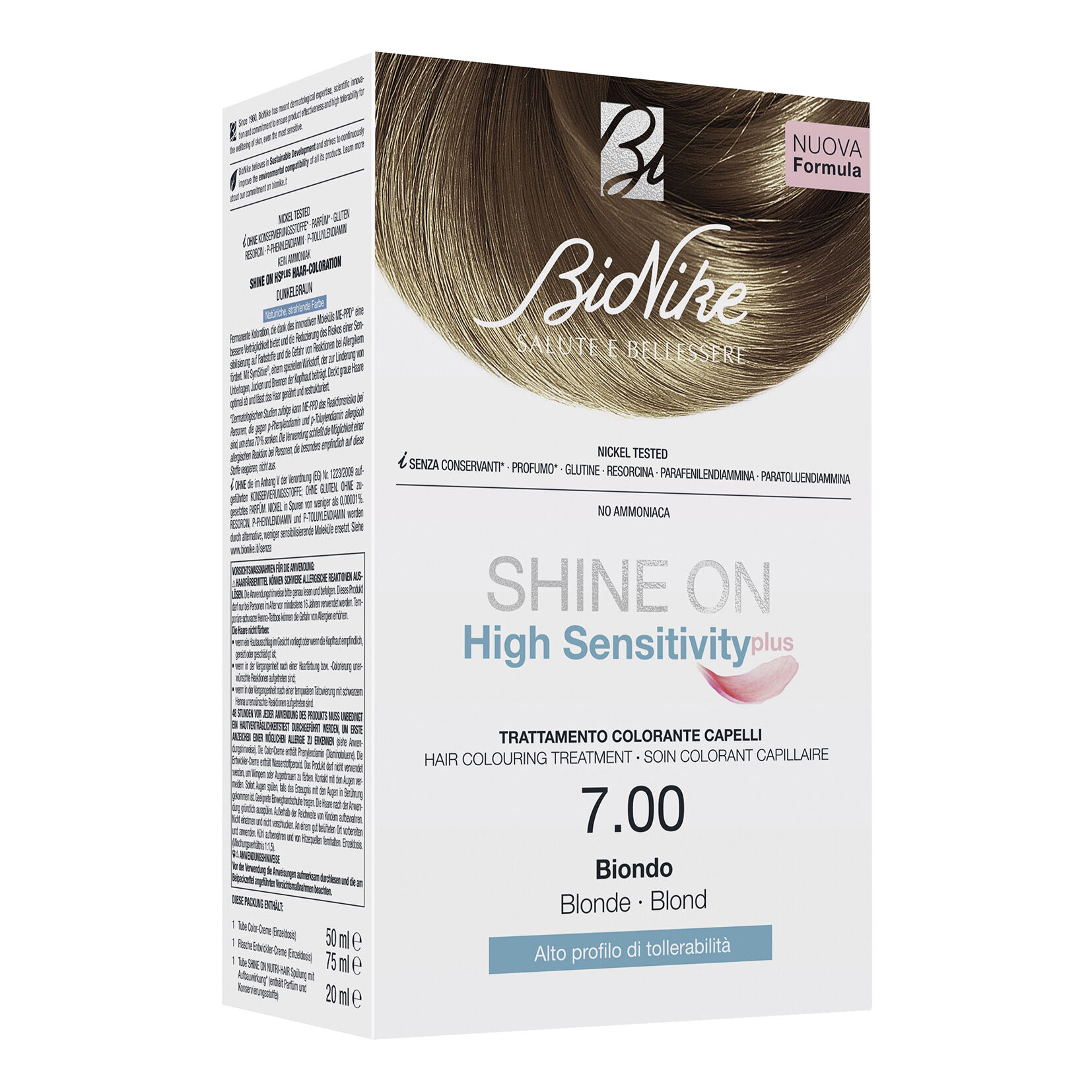 Bionike Shine on high sensitivity plus biondo 7,00 rivelatore in crema 75 ml + crema colorante 50 ml
