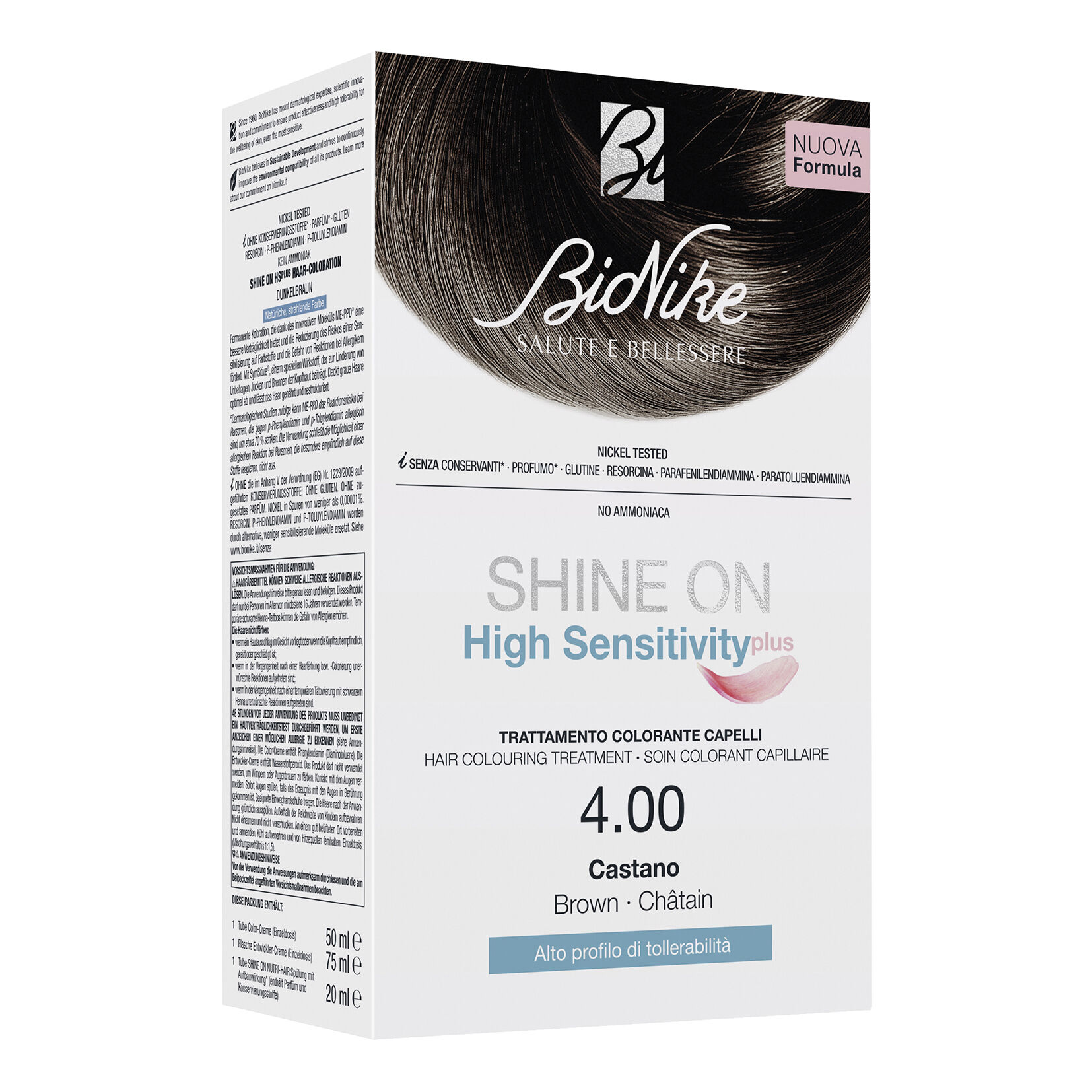 Bionike Shine on high sensitivity plus castano 4,00 rivelatore in crema 75 ml + crema colorante 50 ml