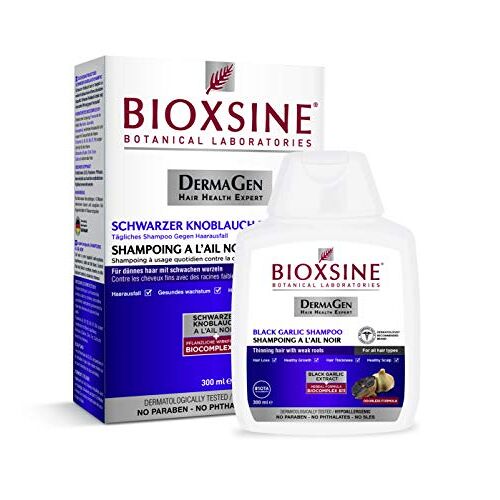 Bioxsine Plantaardige shampoo met zwarte knoflook tegen haaruitval, geurloos, voorkomt haaruitval, gezond haar, voor alle haartypes, vrouwen en mannen, 300 ml