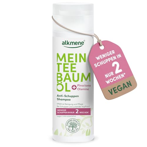 Alkmene Mijn Tea tree olie anti-roos shampoo 200 ml minder roos in 2 weken shampoo tegen roos en jeukende hoofdhuid anti-roos haarshampoo natuurlijke theeboomolie, veganistisch en