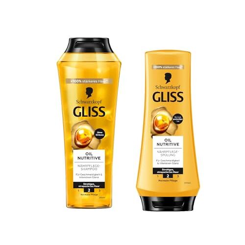 Gliss Kur Gliss Shampoo Oil Nutritive (250 ml) haarshampoo met omega 9 & marula-olie, verzorgende shampoo voor soepelheid en glans & spoeling, Oil Nutritive (200 ml) haarspoeling