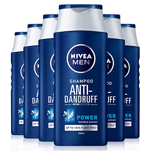 Nivea Men Anti-roos krachtshampoo, verpakking van 6 (6 x 250 ml), dagelijkse shampoo voor de behandeling van roos voor mannen, anti-roos shampoo, verwijdert tot 100% van de zichtbare roos