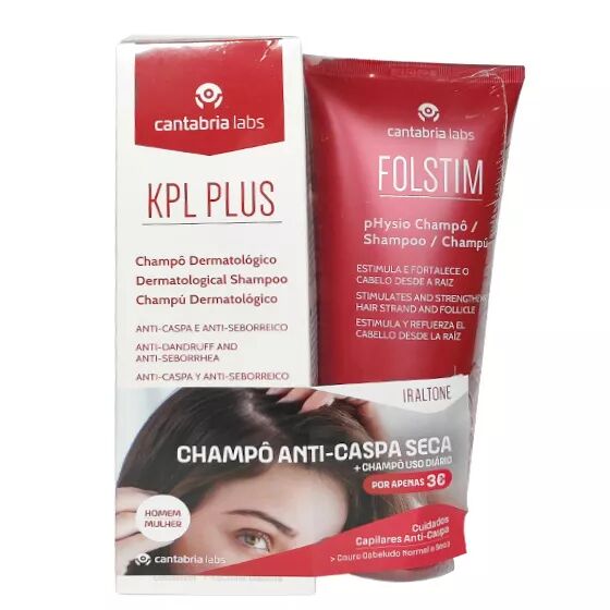 Cantabria KPL Plus Champô Dermatológico Anti-Caspa 200ml + Folstim Physio Champô 200ml Pelo Preço Especial De 3€