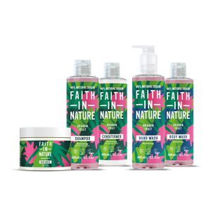 Faith In Nature 5 Piece Bundle - Shampoo, Conditioner, Hair Mask, Body Wash, Hand Wash - Dragon Fruit - Organic - Normal To Dry Hair - Natural, Vegan