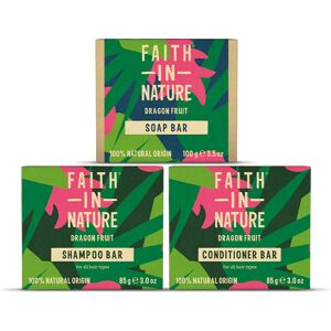 Faith In Nature Hair & Body Bundle - Shampoo Bar, Conditioner Bar & Soap - Dragon Fruit - Plastic Free Zero Waste Travel Bundle - Natural Vegan & Crue