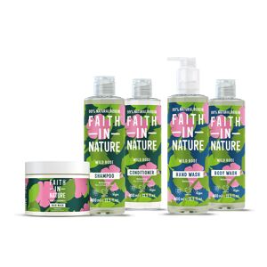 Faith In Nature 5 Piece Bundle - Shampoo, Conditioner, Hair Mark, Body Wash, Hand Wash - Wild Rose - Organic - Normal To Dry Hair - Natural, Vegan & C
