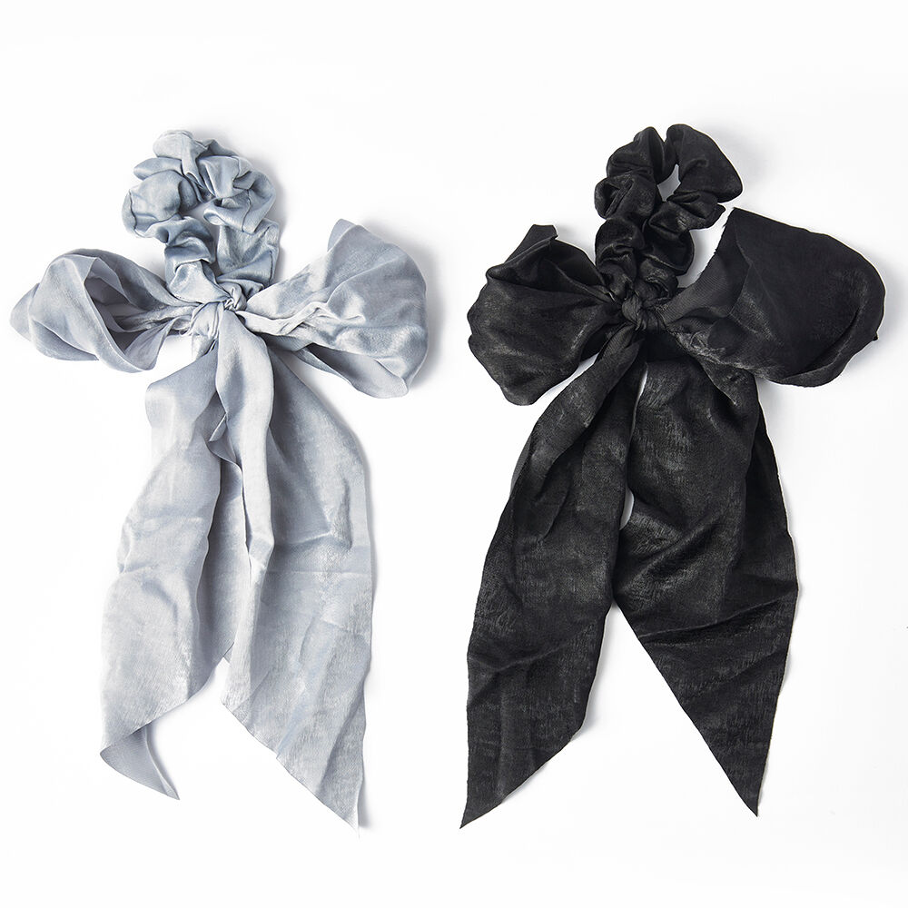 Kitsch Satin Scarf Scrunchies BlackGrey